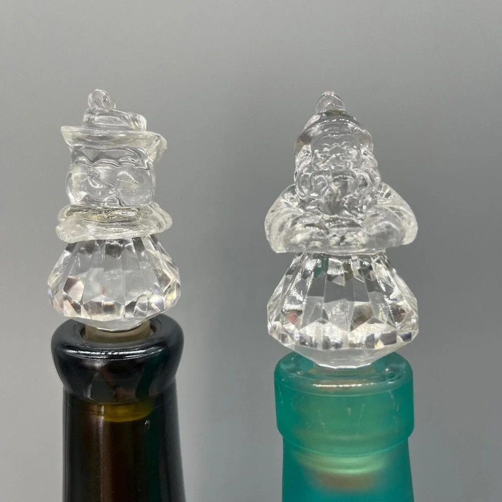 Vintage Christmas Wine Bottle Stoppers - Santa & Snowman Decorative Barware Set